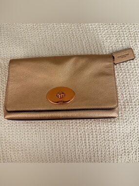 Coach Crossgrain Leather Turnlock Crossbody Bag Rose Gold Metallic